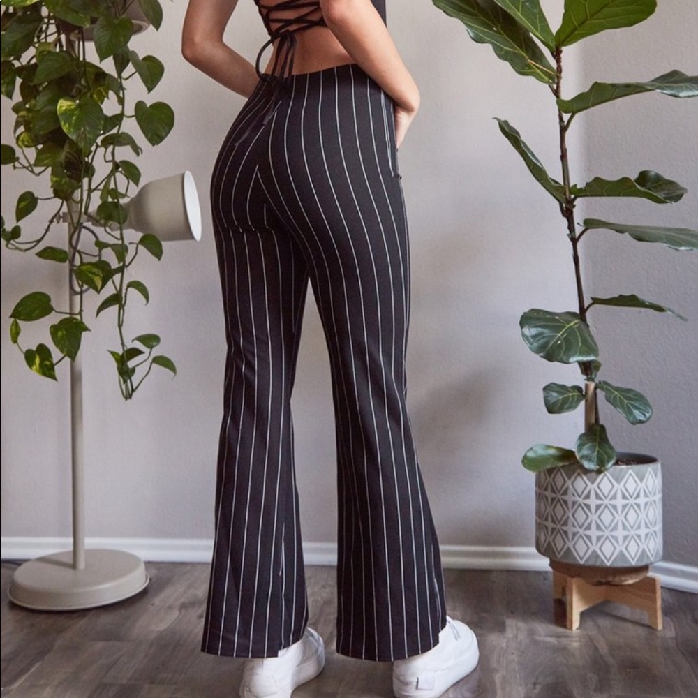 Black and white striped flare trouser